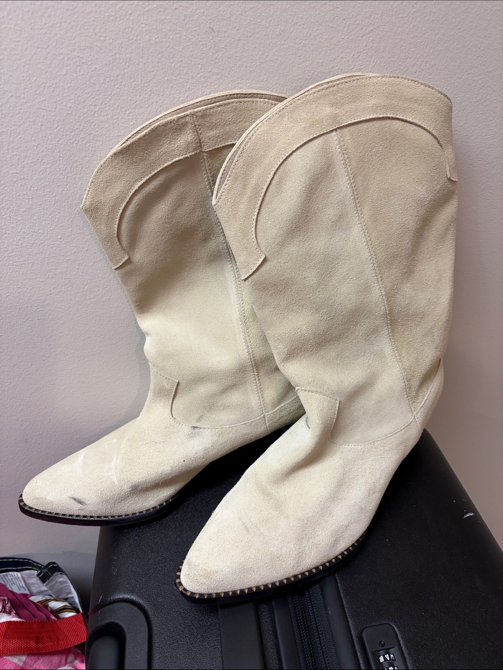 Freda Salvador Ivory Suede Western Mid-Calf Boots